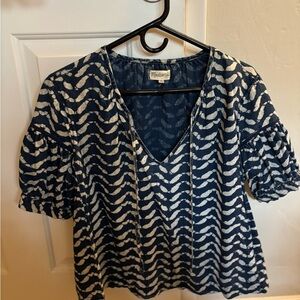 Madewell Navy and Cream Patterned Blouse